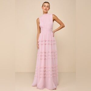 Enchantingly Sweet Blush Pink Chiffon Backless Maxi Dress